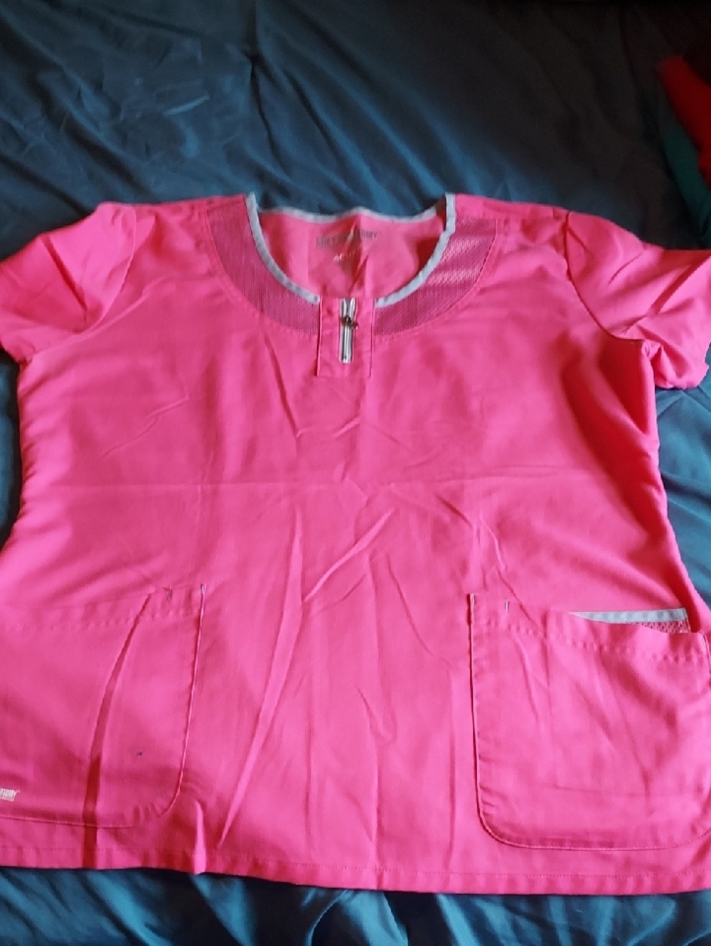 Grey's Anatomy Hot Pink Scrub Top with Silver Trim
